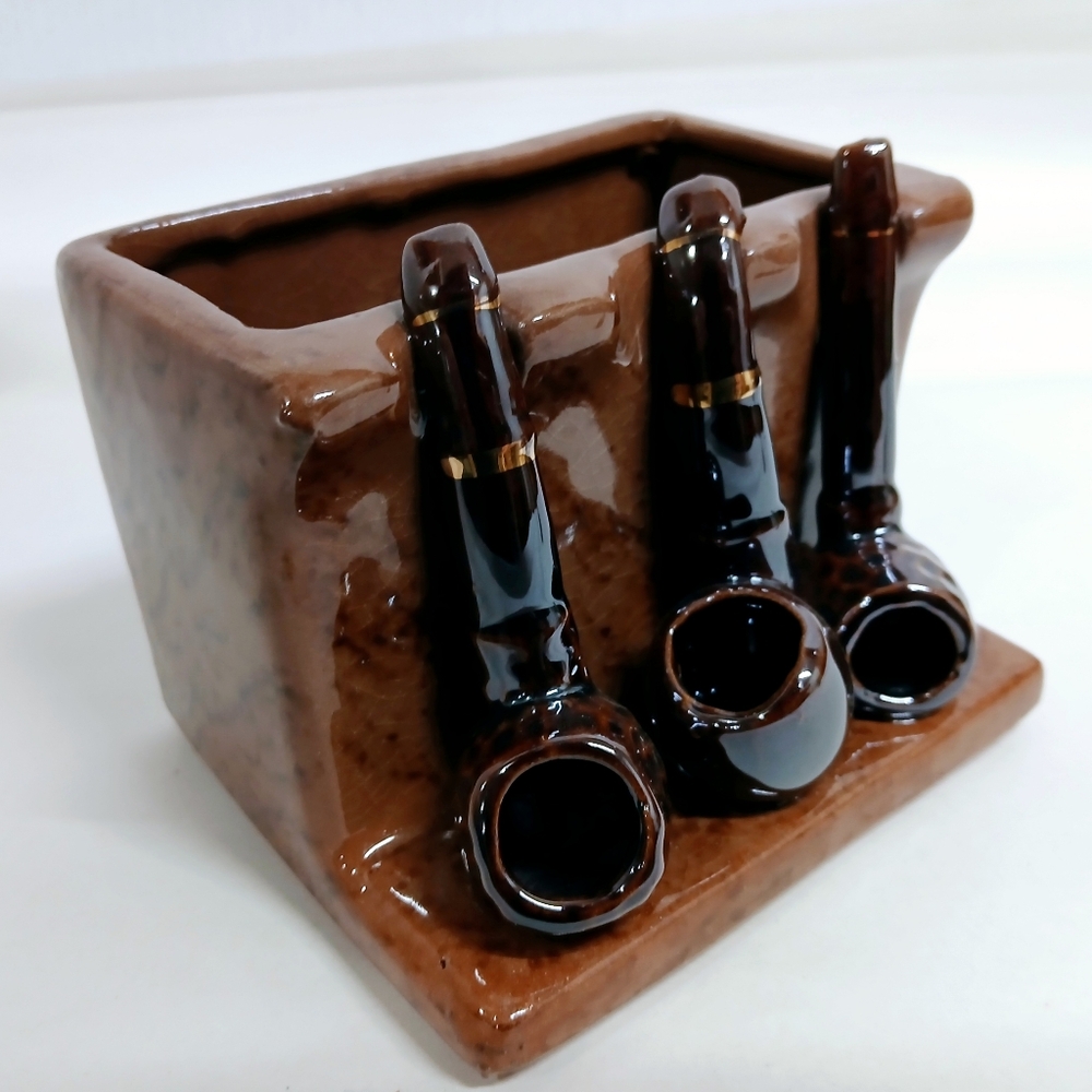 Vintage Brown Ceramic Pipe Planter